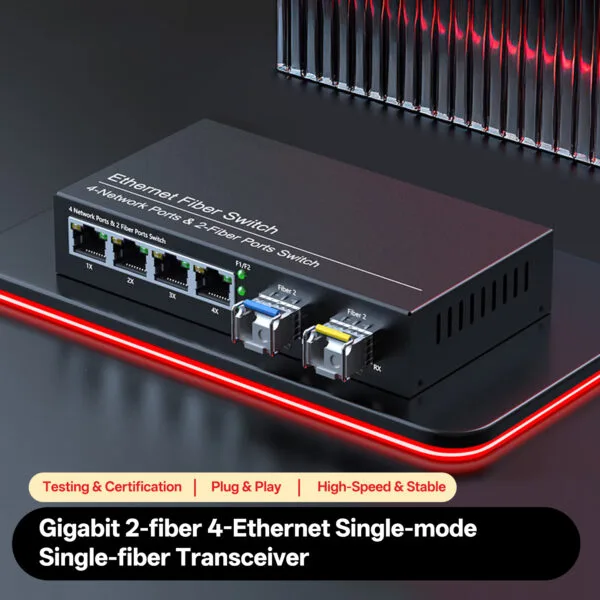 محول وسائط ألياف ضوئية صناعي من 4 منافذ RJ45 إلى منفذي SFP بتقنية POE